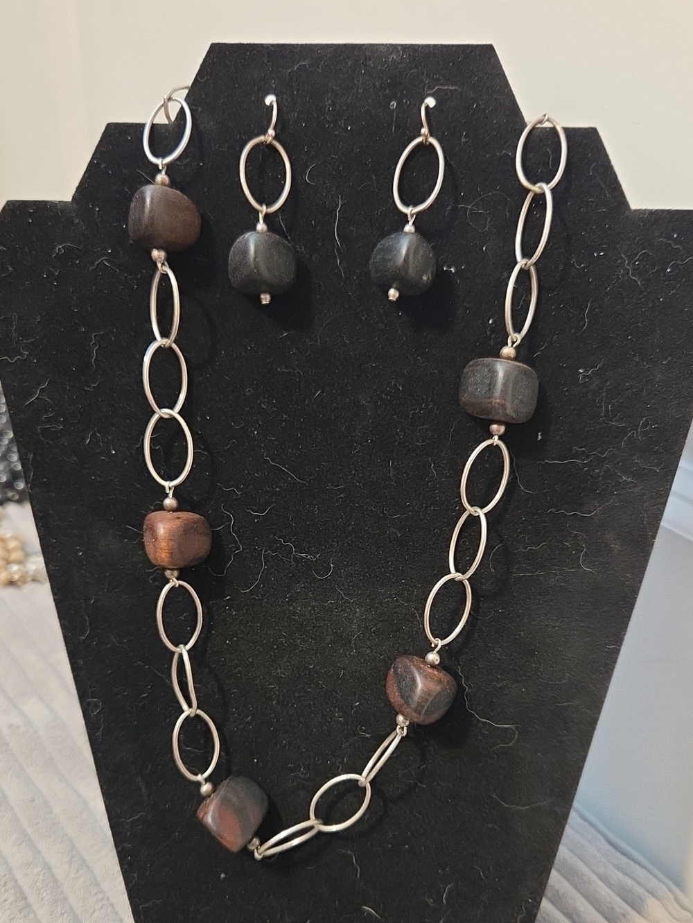 Vintage Silpada Be Strong Ebony Wood Sterling Silver Link Necklace Earring Set